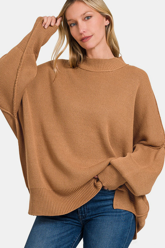 Zenana Camel Side Slit Sweater