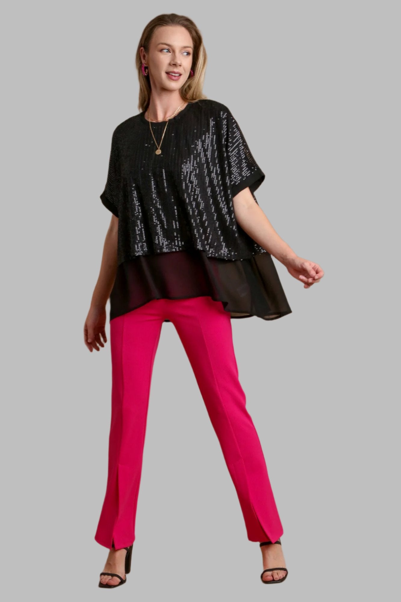 Umgee Sequin Layered Top - Black