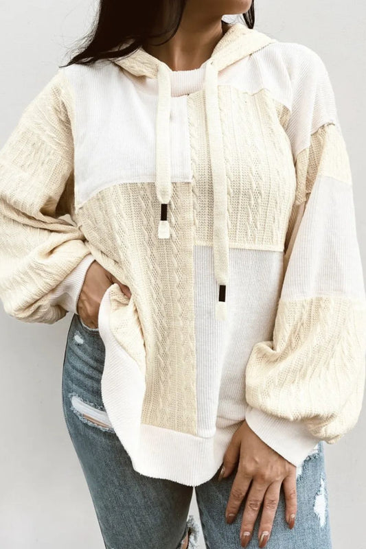 Plus Size Ivory Color Block Hoodie