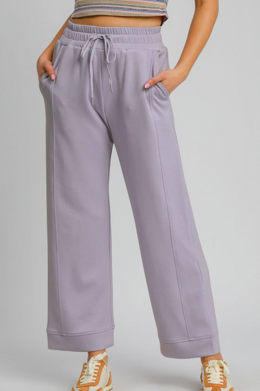 Umgee Drawstring Wide Leg Pants with Pockets - Lavender