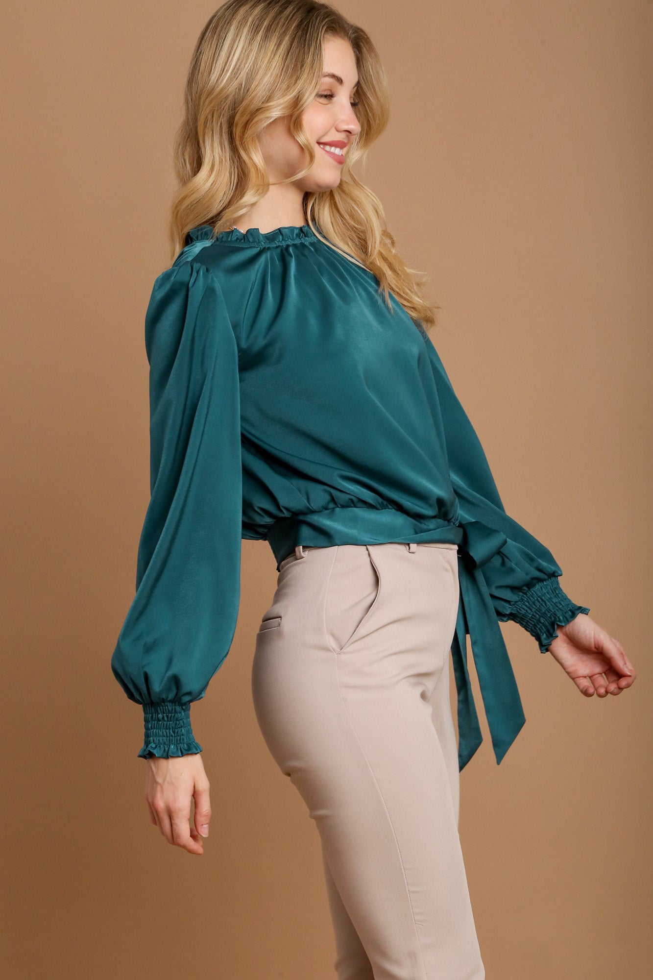 Umgee Frill Tied Hem Top - Deep Teal