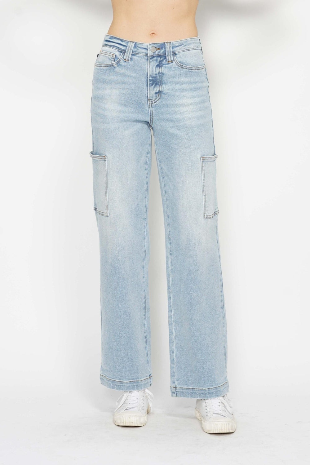 Judy Blue High Waist Straight Cargo Jeans - Light Wash