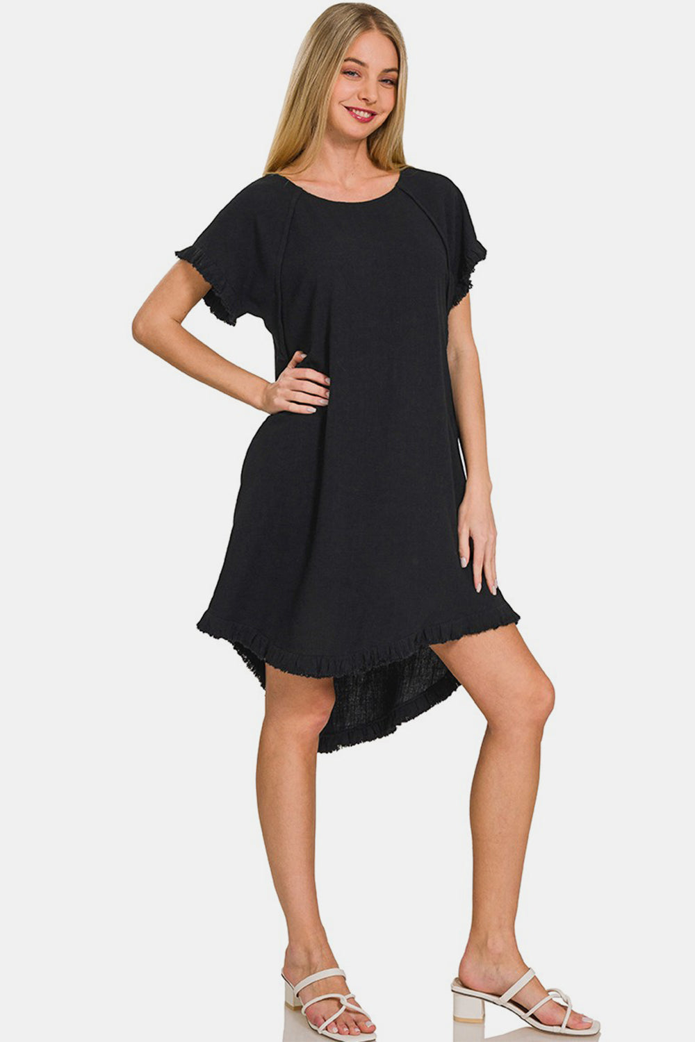 Zenana Fringe Dress with Pockets - Black