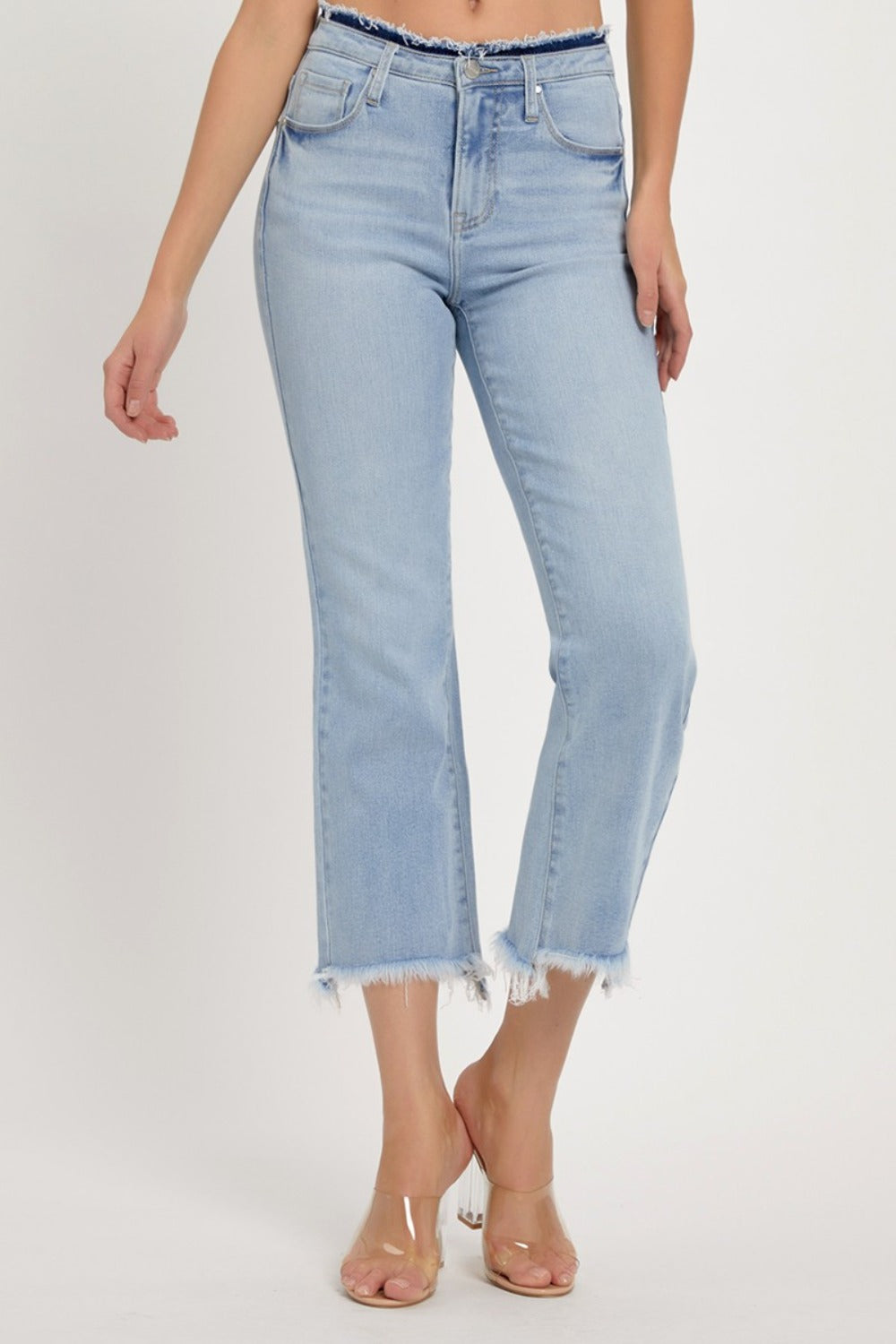 RISEN High Rise Raw Edge Crop Jeans - Light