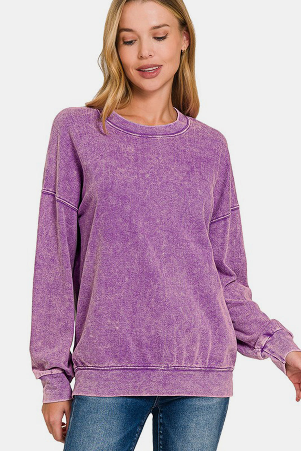 Zenana Washed Dropped Shoulder Sweatshirt - Violet