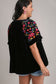 Umgee Velvet Embroidery Top - Black