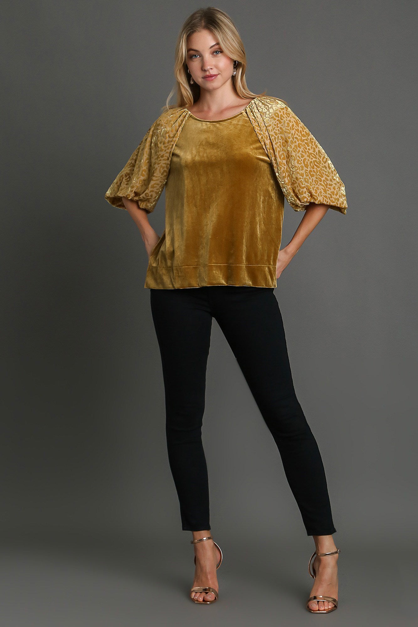 Umgee Velvet Leopard Top - Mustard