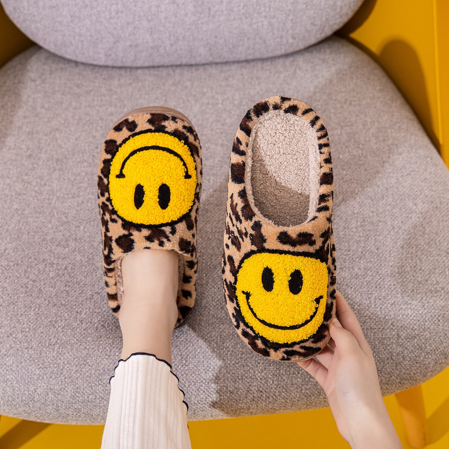 Leopard Smiley Face Slippers