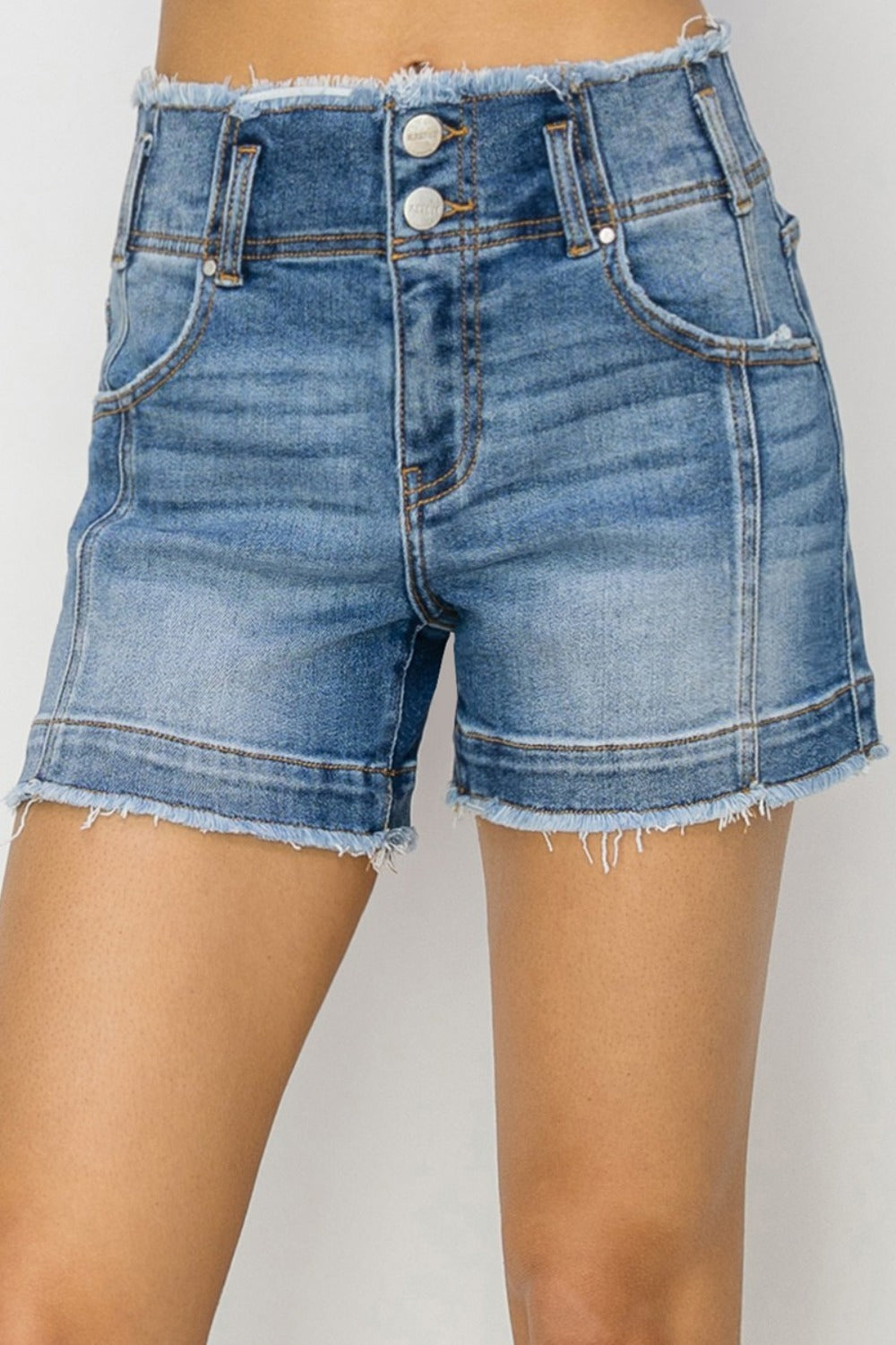 RISEN High Rise Seam Detailed Denim Shorts