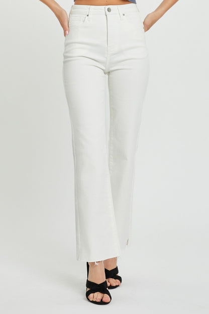 RISEN High Rise Tummy Control Straight Jeans - White