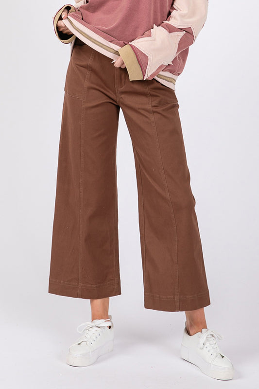 SAGE + FIG Wide Leg Cropped Pants - Mocha