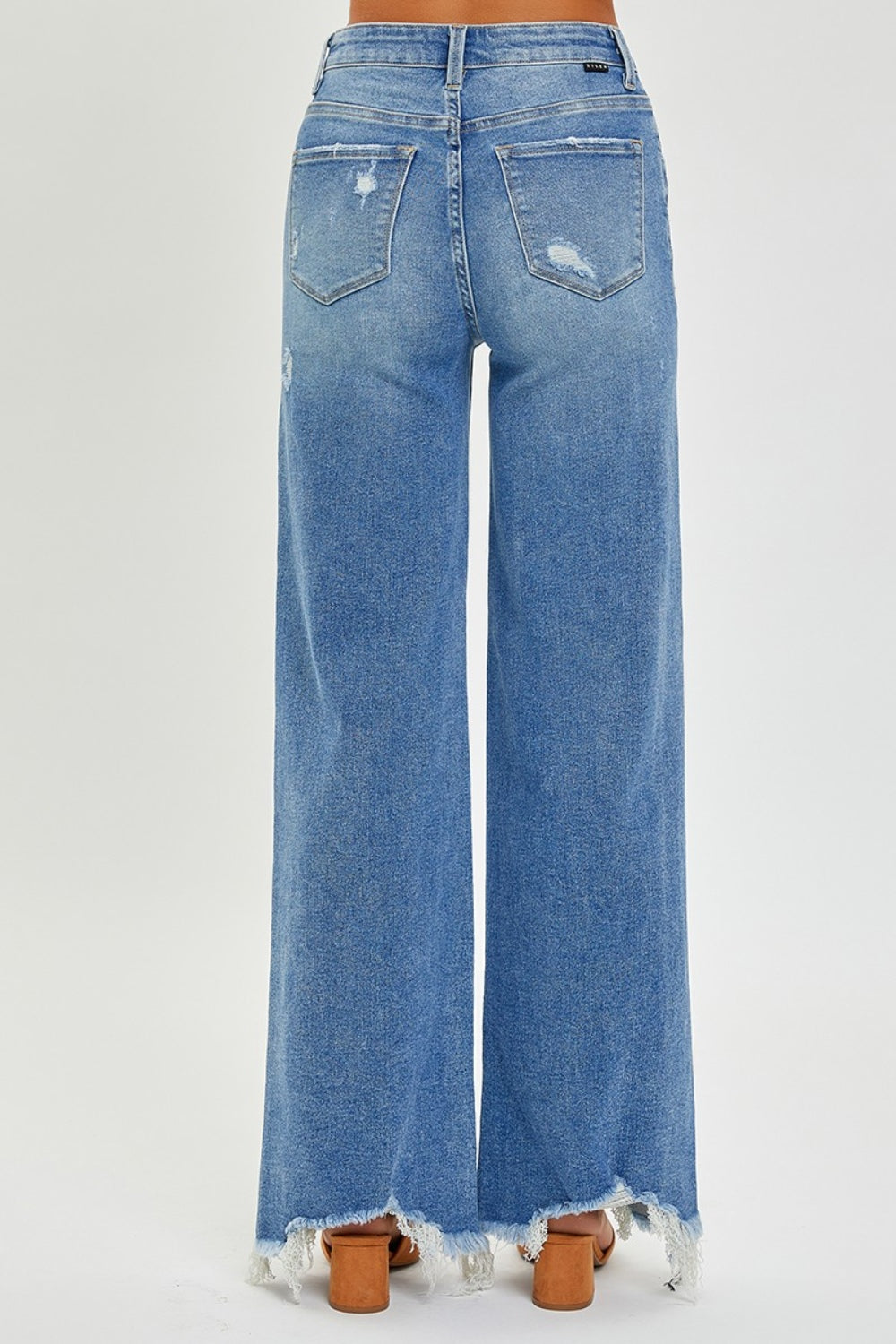 Risen Frayed Hem Wide Leg Jeans