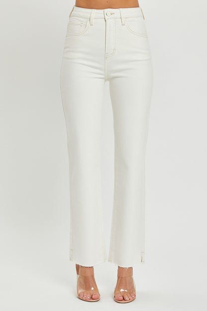 RISEN High Rise Tummy Control Straight Jeans - Cream