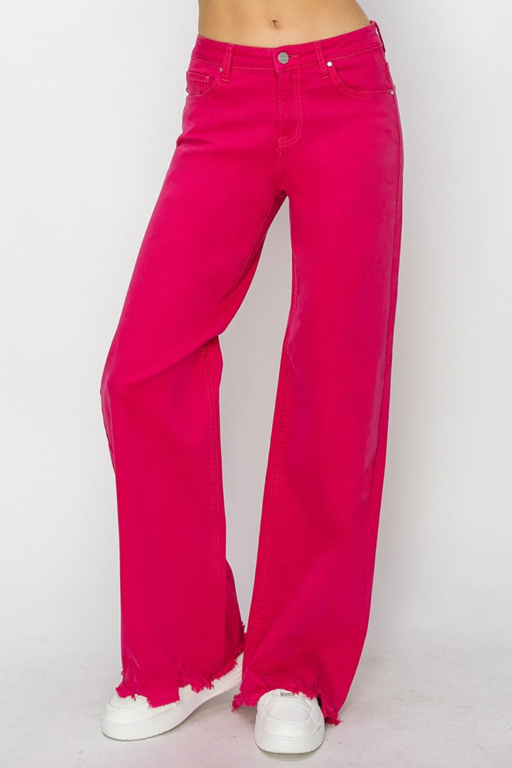 RISEN High Rise Wide Leg Jeans - Fushsia