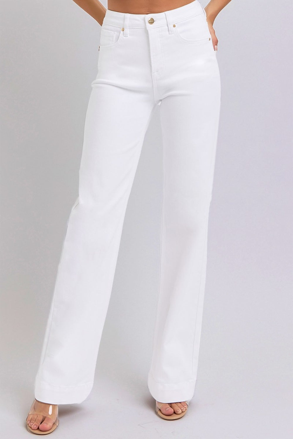 RISEN High Waist White Straight Jeans