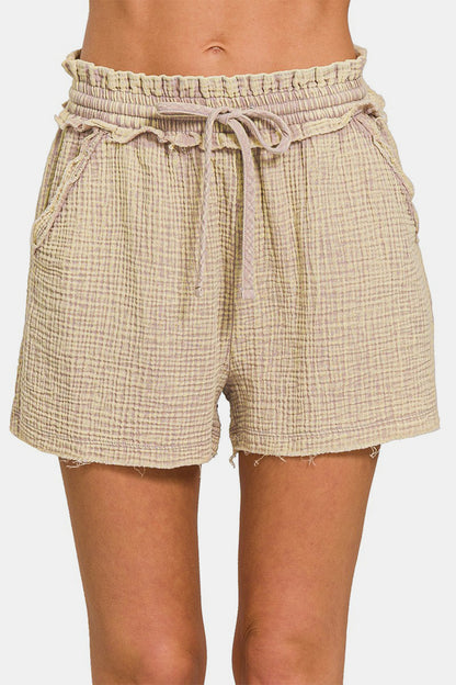 Zenana Frayed Hem Drawstring Shorts