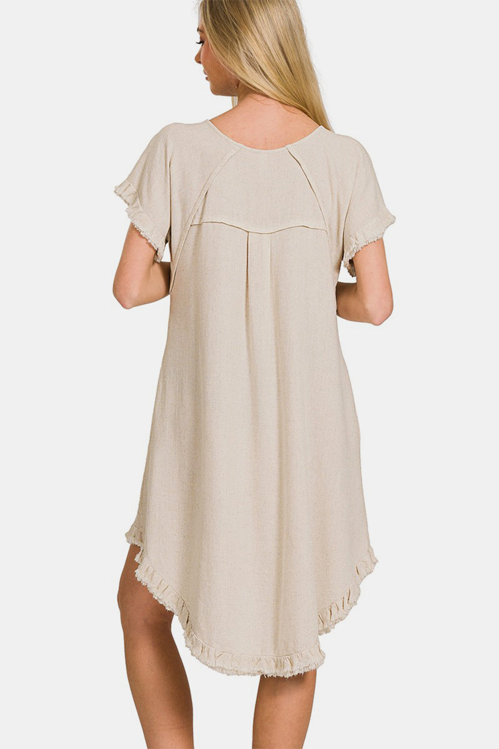 Zenana Fringe Dress with Pockets - Beige