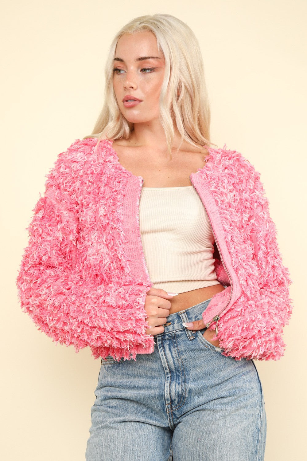 Shaggy Sweater Jacket - Pink