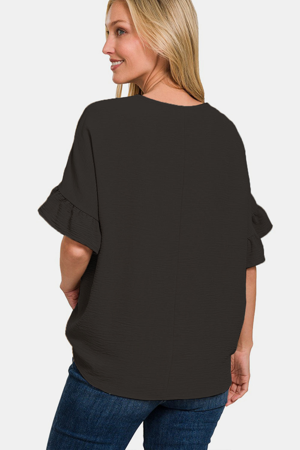 Zenana Black Flutter Sleeve Top