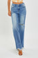 Risen Frayed Hem Wide Leg Jeans