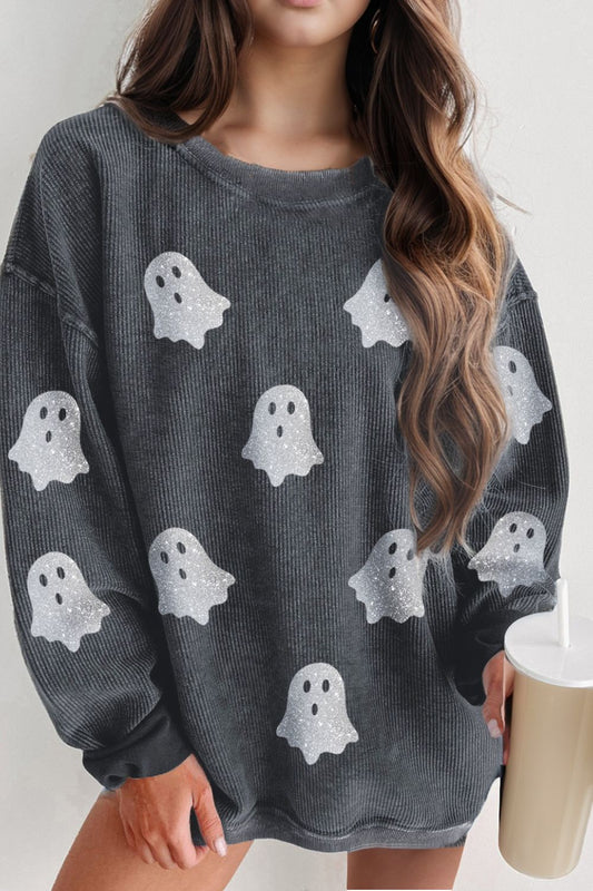 Glitter Ghost Ribbed Sweatshirt