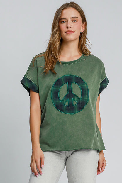 Umgee Green Plaid Peace Top