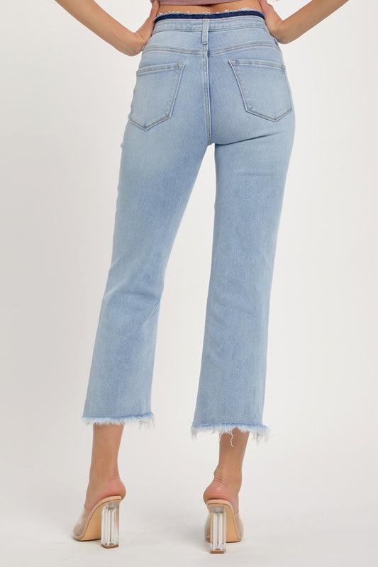 RISEN High Rise Raw Edge Crop Jeans - Light