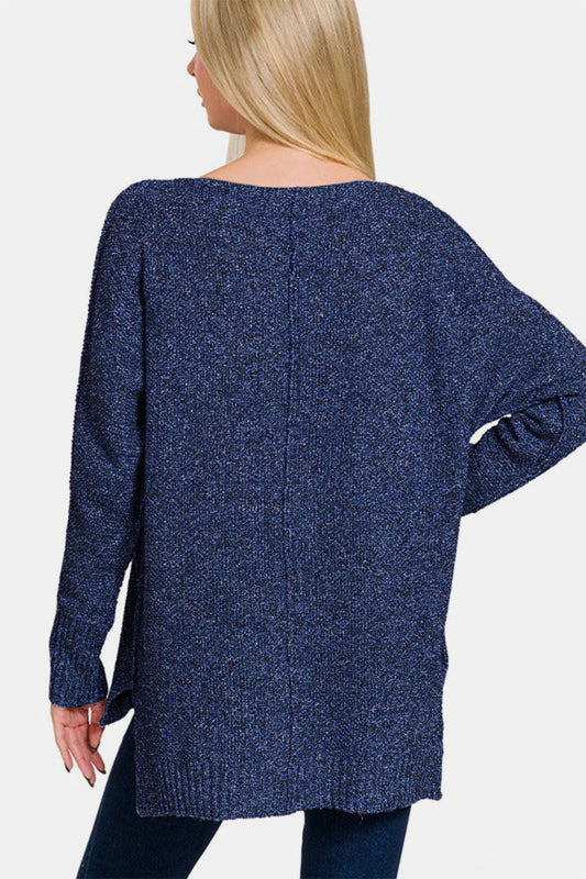 Zenana V-Neck Sweater - Dark Navy