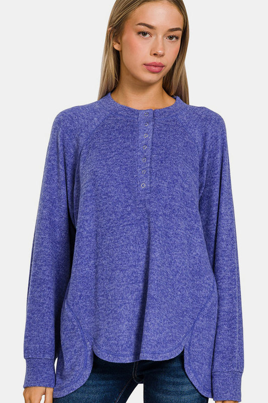 Zenana  Melange Hacci Bright Blue Sweater