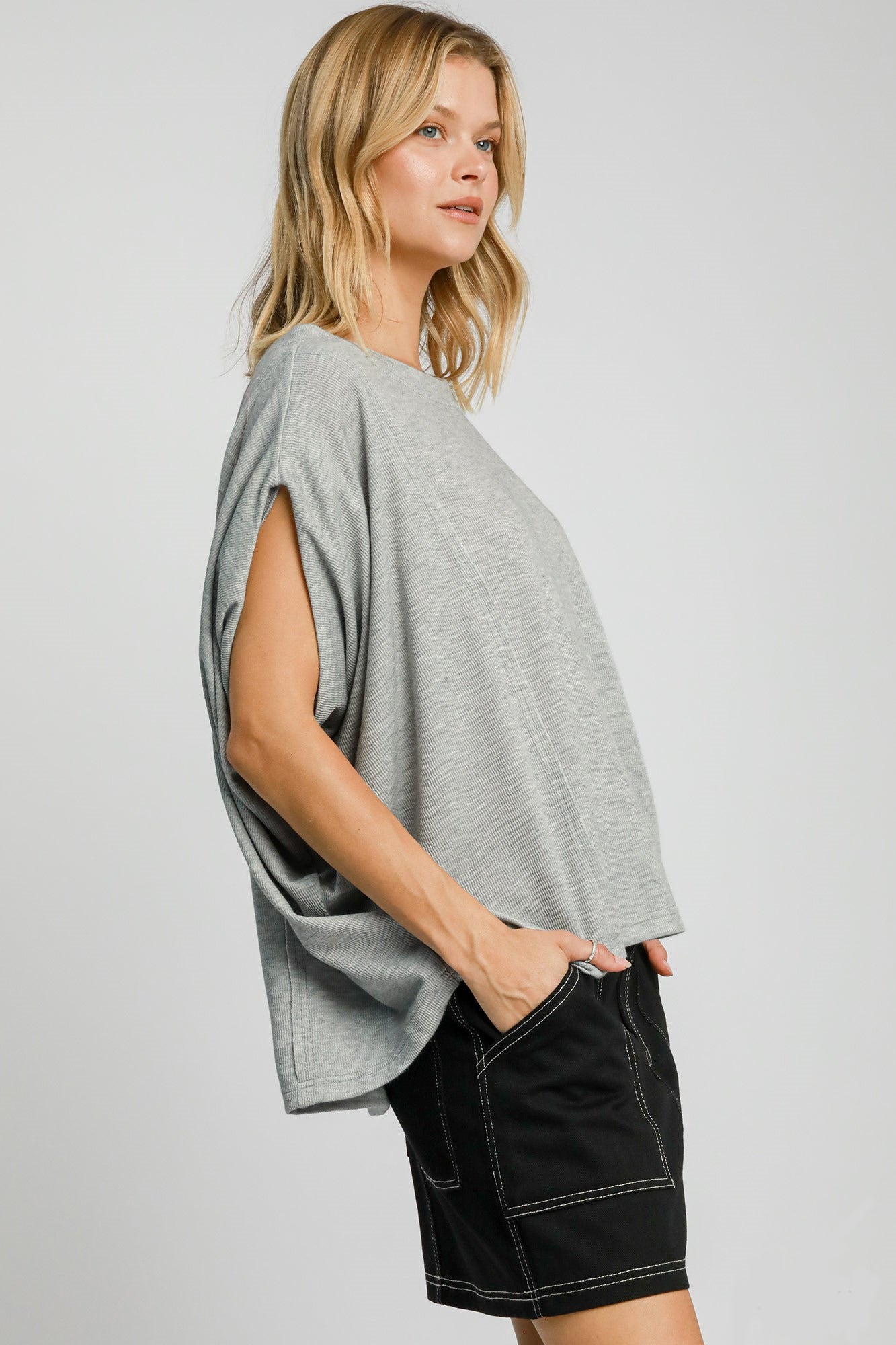 Umgee Batwing Sleeve Top - Gray