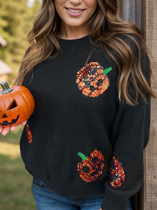 Plus Size Sequin Pumpkin Sweater