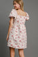 Umgee Heart Jacquard Square Neck Puff Sleeve Dress - Pink