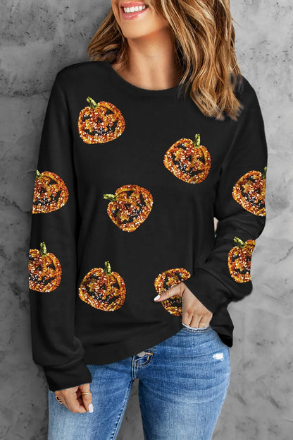 Sequin Pumpkins Long Sleeve Top