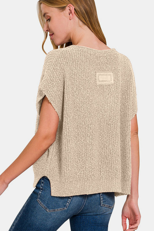 Zenana Mocha Short Sleeve V-Neck Sweater