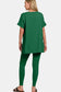 Zenana V-Neck Short Sleeve Top & Leggings Set - Dark Green