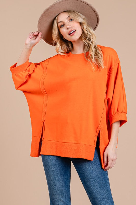 Orange Side Slit Sweatshirt