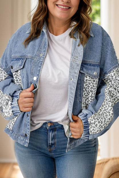 Plus Size Leopard Denim Jacket