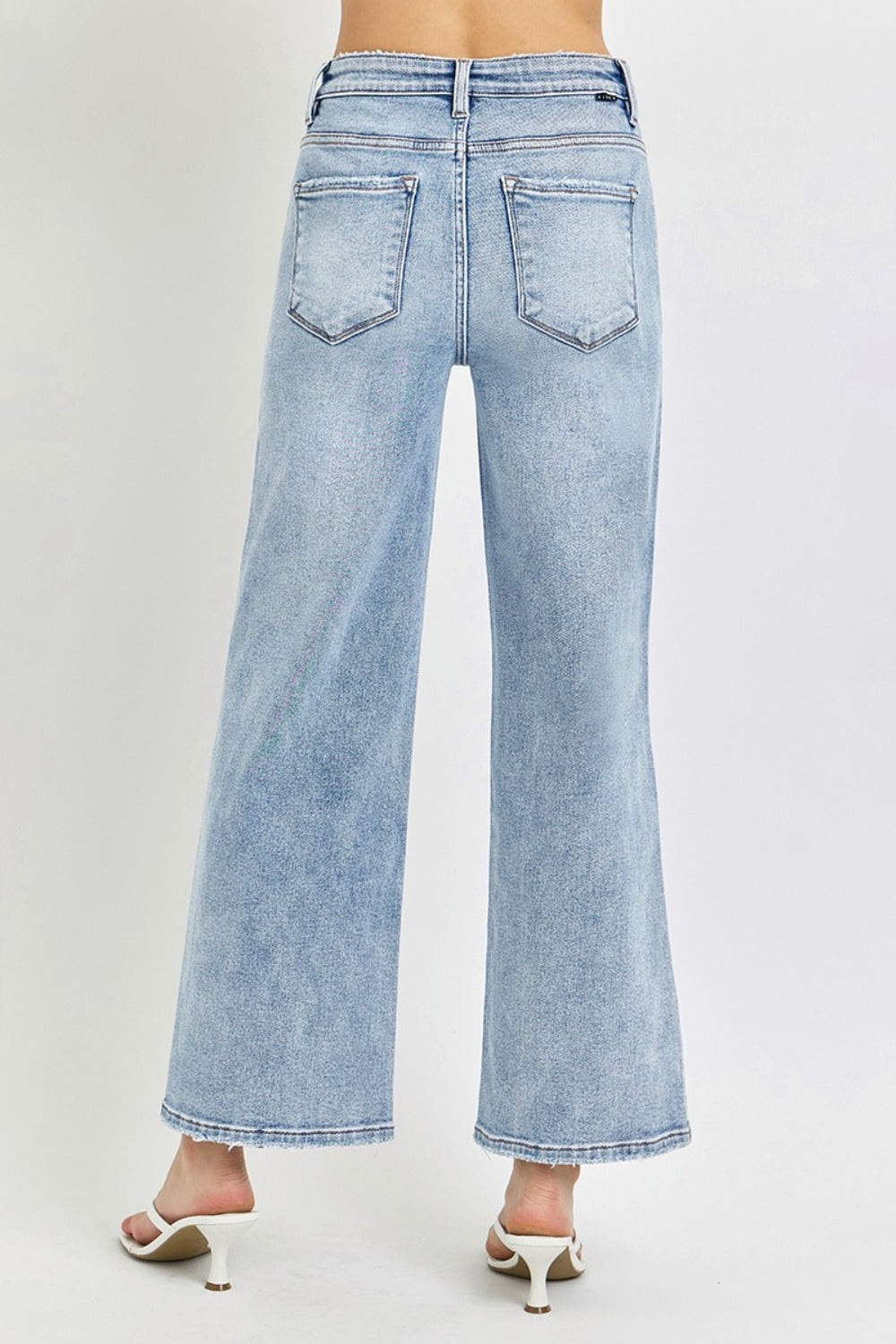 RISEN Tummy Control High Rise Crop Wide Leg Jeans - Light Wash