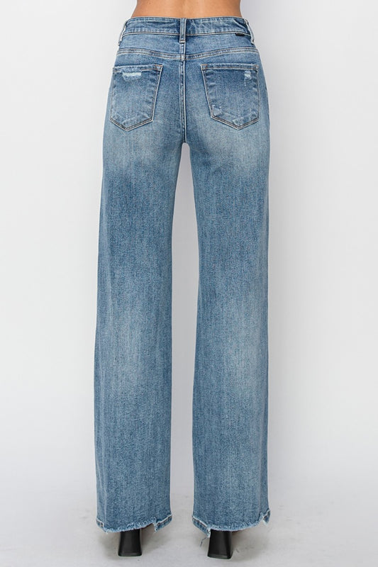 RISEN Distressed Wide Leg Jeans