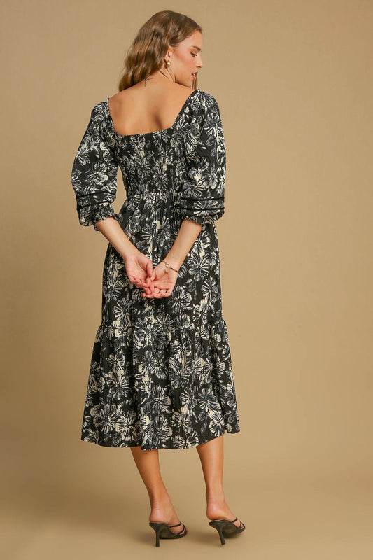 Umgee Floral Printed Dress - Black