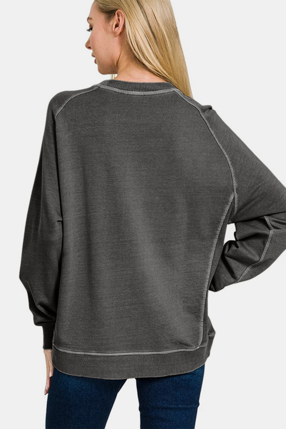 Zenana Pigment Dyed French Terry Sweatshirt - Black