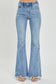 Risen High Rise Frayed Hem Flare Jeans - Light