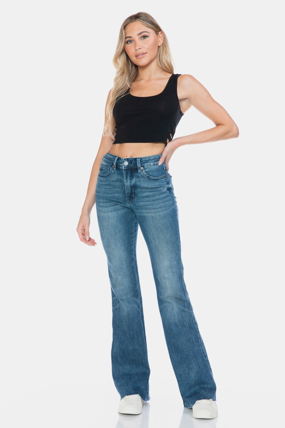 Judy Blue Tummy Control Cut Hem Flare Jeans - Medium