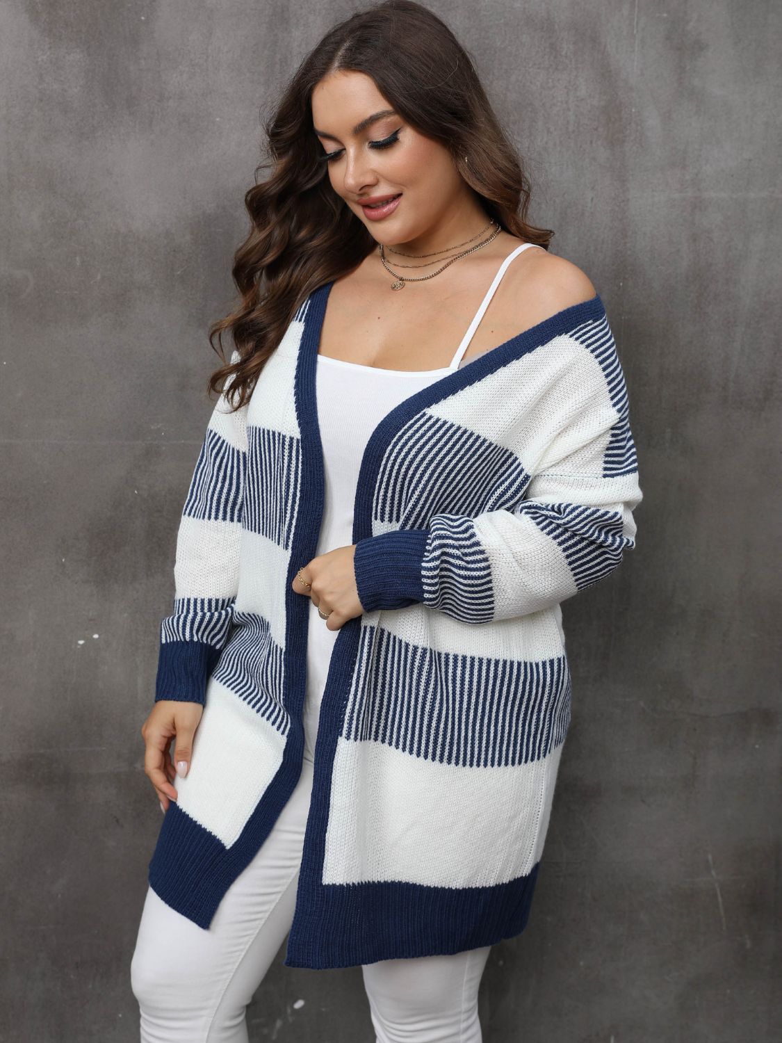 Plus Size Navy Striped Cardigan