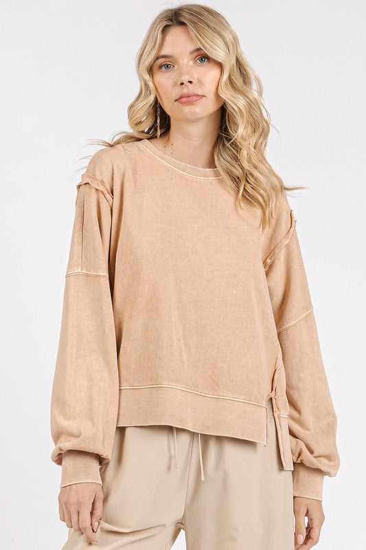 Tan Side Slit Sweatshirt
