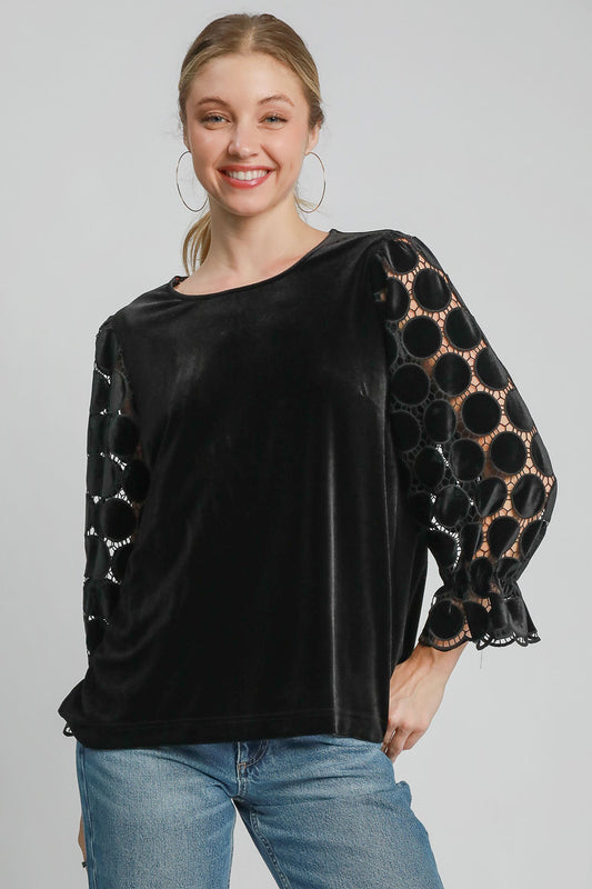 Umgee Polka Dot Lace Top - Black