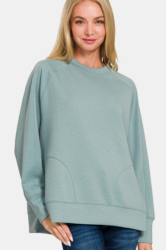 Zenana Scuba Sweatshirt - Blue Grey