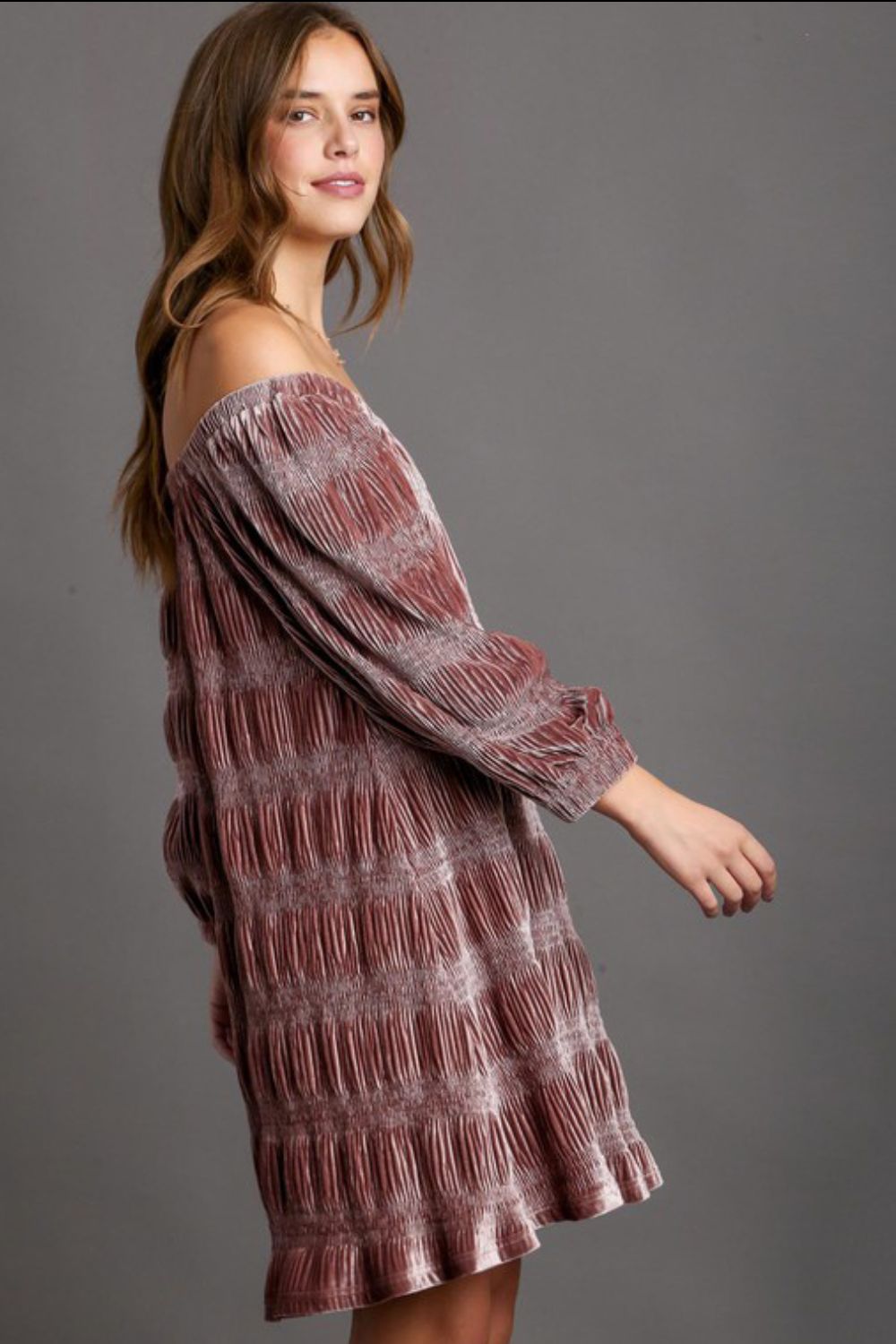 Umgee Velvet Off-Shoulder Dress - Dusty Pink