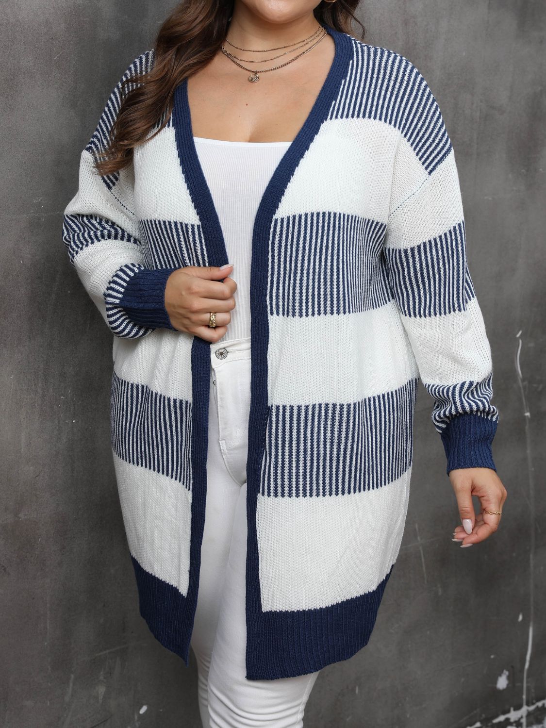 Plus Size Navy Striped Cardigan