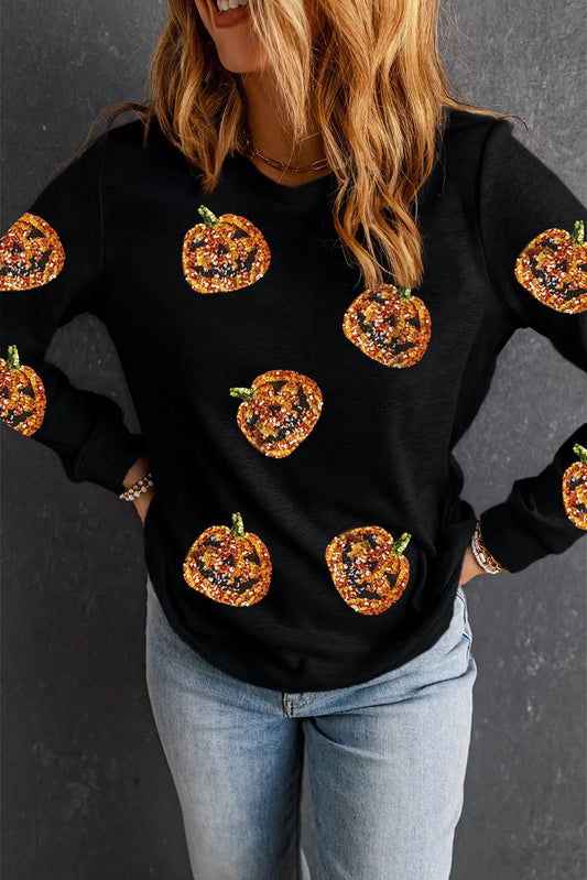 Sequin Pumpkins Long Sleeve Top